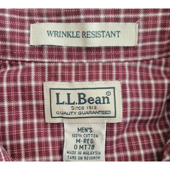 LL Bean Men's Medium Wrinkle Resistant Button Down Shirt Red White 100% Cotton - Picture 3 of 4